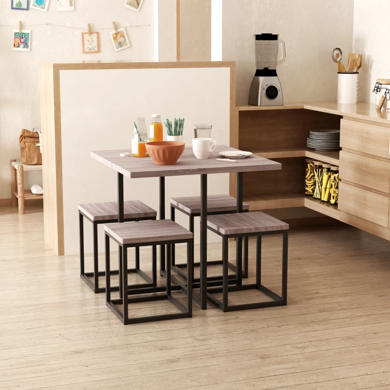 HOMCOM 5 Piece Dining Table Set, Square Kitchen Table Set With Stools for Small Space, Breakfast Nook, Natural Wood