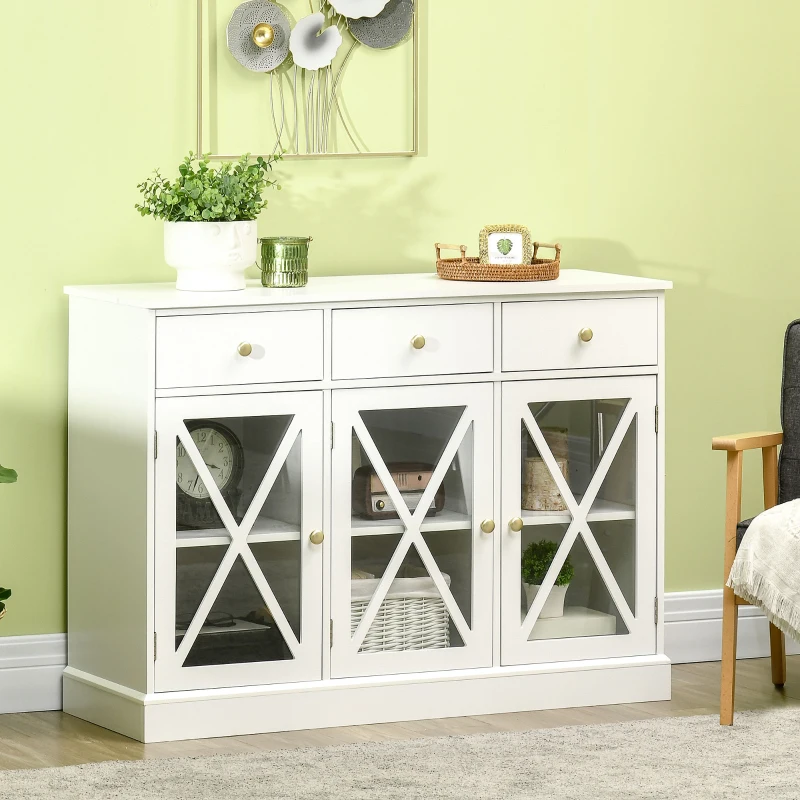 HOMCOM Farmhouse Style Kitchen Sideboard Serving Buffet Storage Cabinet w/ 3 Drawers