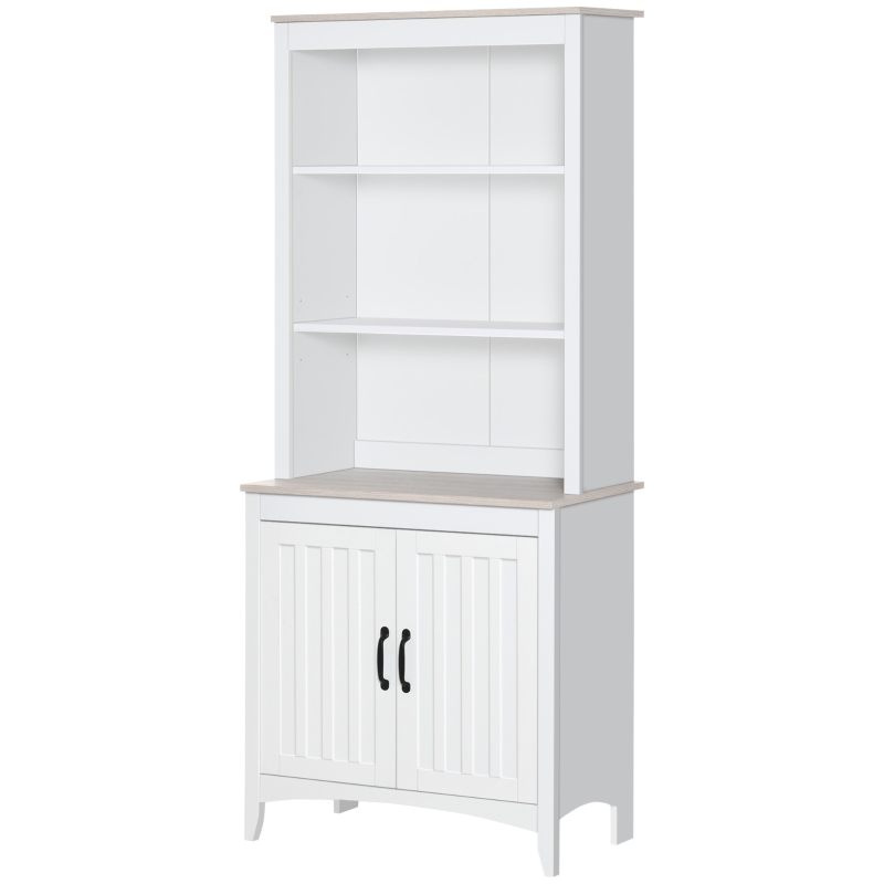 HOMCOM 70" Kitchen Hutch, Freestanding Storage Pantry Cabinet with 3-Tier Shelving, Sideboard with Adjustable Shelves and Open Countertop, White