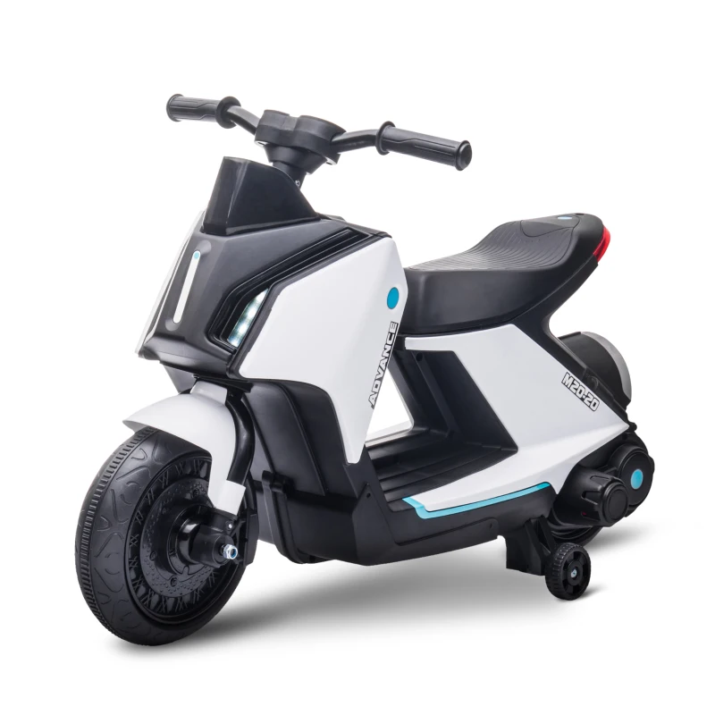 Aosom 6V Kids Motorcycle Dirt Bike Electric Battery-Powered Ride-On Toy Off-road Street Bike with Music, Headlights, Rechargeable Battery, Training Wheels, for Ages 2-4, White