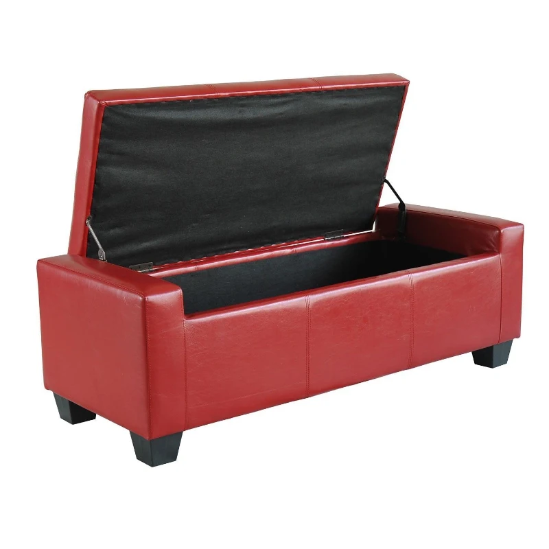 HOMCOM 50.5" Faux Leather Rectangular Tufted Storage Ottoman, Bright Red