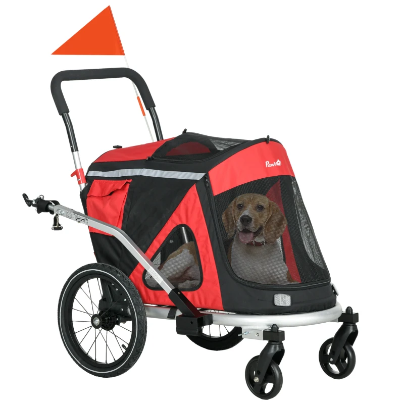 Aosom 2 in 1 Bike Trailer with Aluminum Frame, Quick Release Wheels, Safety Leash, Anti-Slip Mat for Medium Dogs, Red