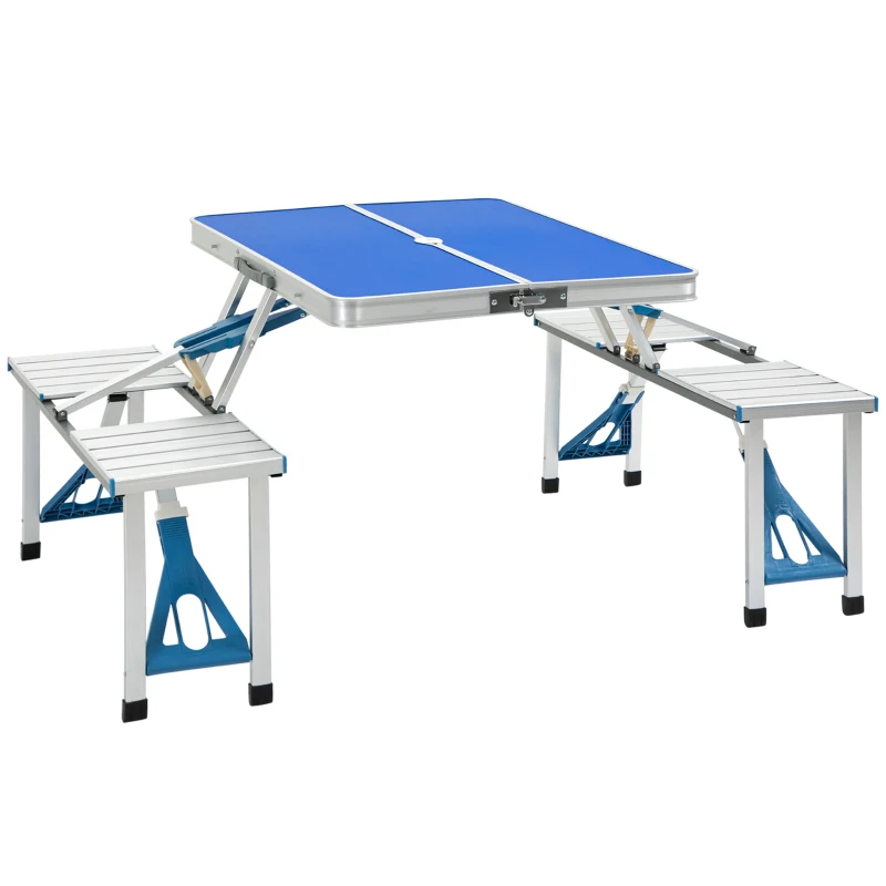 Outsunny 34" Portable Camping Table with 4 seat Outdoor Portable Folding Aluminum Picnic Table, Chairs for Camping w/ Case