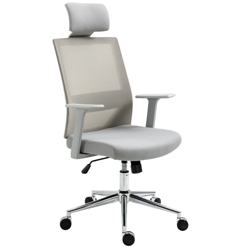 Vinsetto High Back Office Chair, Swivel Task Chair with Lumbar Back Support, Breathable Mesh, and Adjustable Height, Headrest, Grey