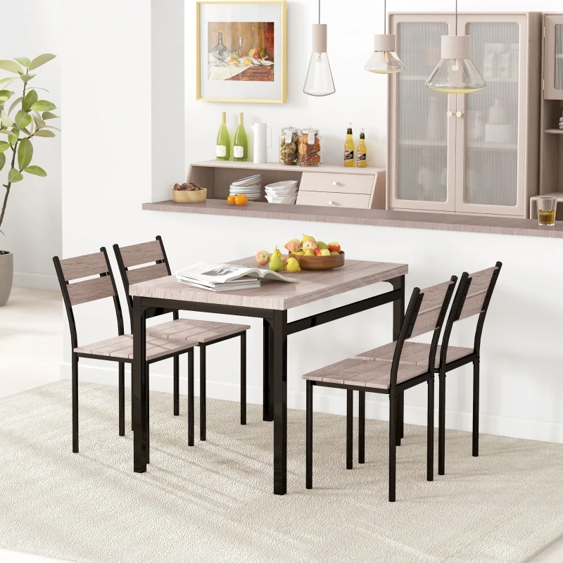 HOMCOM 5 Piece Dining Table Set for 4, Modern Kitchen Table and Chairs, Dining Room Set for Breakfast Nook, Small Space, Apartment, Space Saving