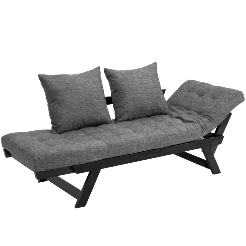 HOMCOM Single Person 3 Position Convertible Chaise Lounger Sofa Bed with 2 Large Pillows and Oak Frame, Dark Gray