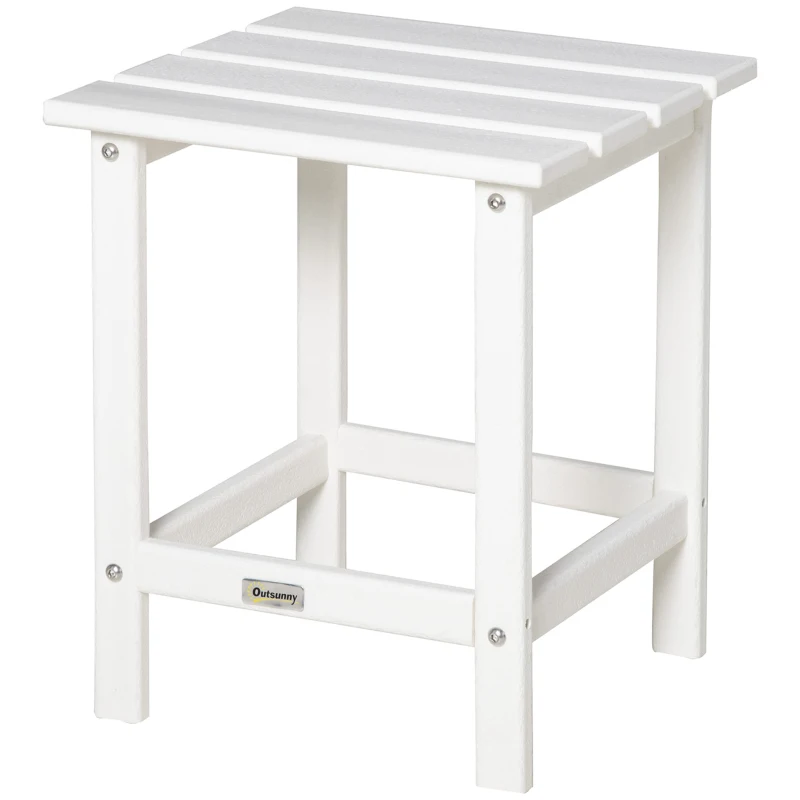 Outsunny Patio Side Table, 15" Square Outdoor End Table, HDPE Plastic Tea Table for Adirondack Chair, Backyard or Lawn, White