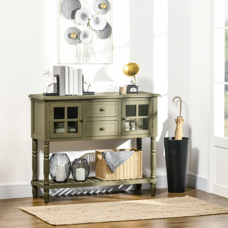 HOMCOM Vintage Console Table with 2 Drawers and Cabinets, Retro Sofa Table for Entryway, Living Room and Hallway, Light Grey