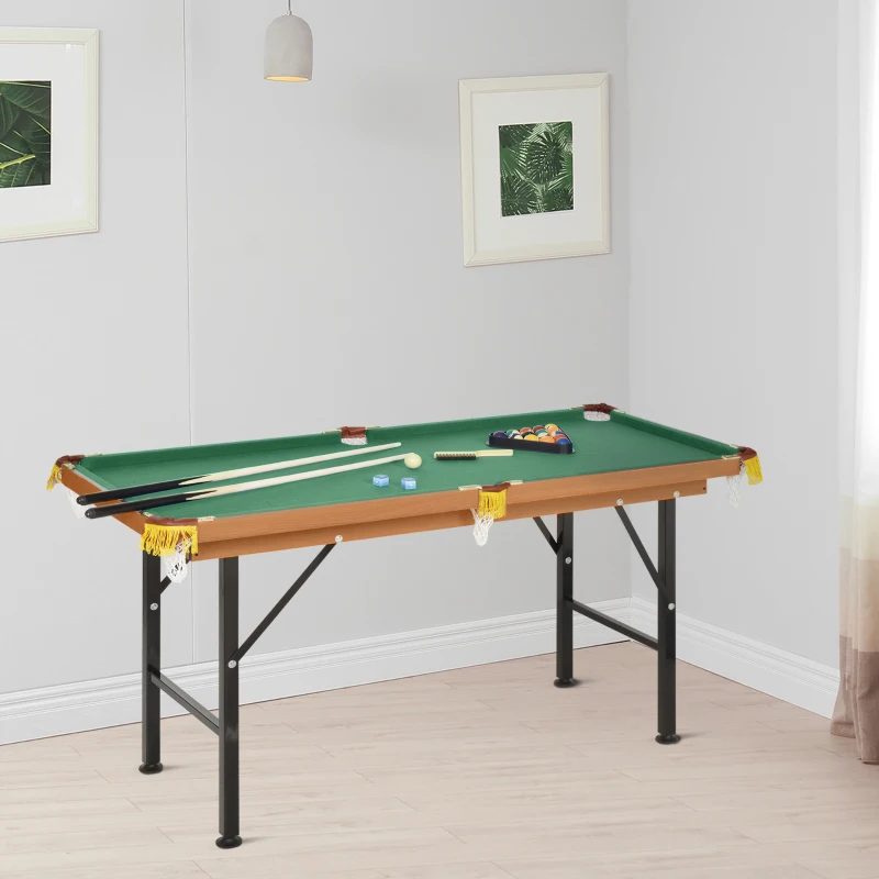 Soozier 55" Portable Folding Billiards Table Game Pool Table for Whole Family Number Use With Cues, Ball, Rack, Chalk, Green