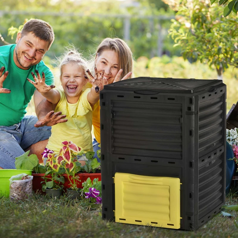 Outsunny Garden Compost Bin 80 Gallon Outdoor Large Capacity Composter Fast Create Fertile Soil Aerating Box, Easy Assembly, Yellow