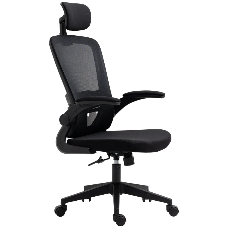 Vinsetto High Back Mesh Chair, Home Office Task Computer Chair with Adjustable Height, Lumbar Back Support, Headrest, and Arms, Black