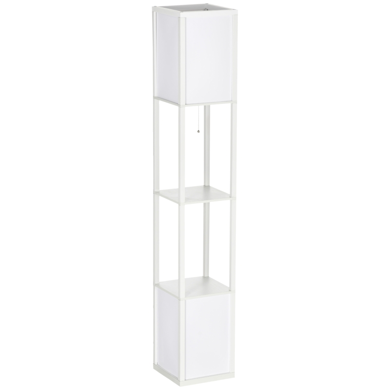 HOMCOM Modern Shelf Floor Lamp with Dual Ambient Light, Standing Lamp Living Room, Bedroom, 10.25"x10.25"x61.5", White