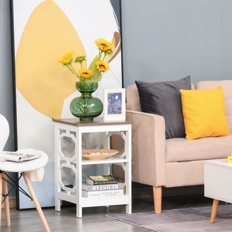 HOMCOM Modern End Table, Accent Side Table with 2 Storage Shelves for Living Room, Bedroom, White