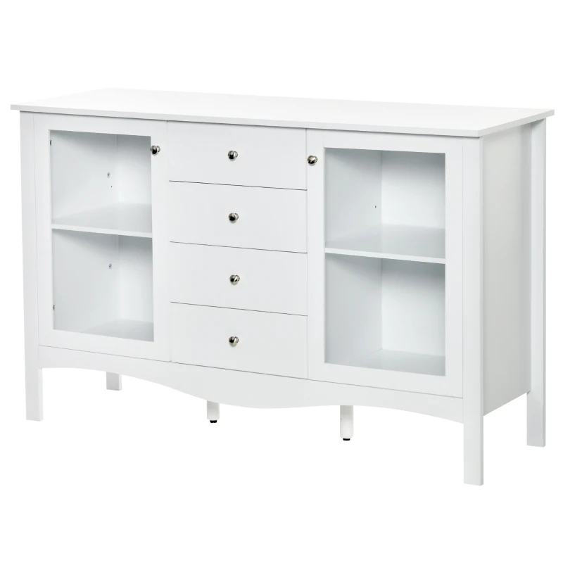 HOMCOM Sideboard Buffet, Kitchen Cabinet, Coffee Bar Cabinet with Glass Doors, Drawers and Adjustable Shelves, White