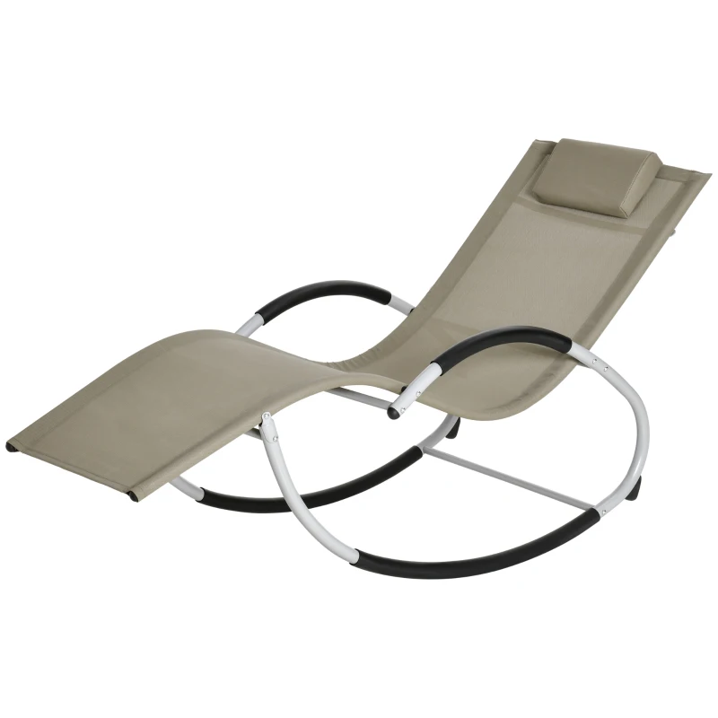 Outsunny Rocking Chair, Zero Gravity Patio Chaise Garden Sun Lounger, Outdoor Reclining Rocker Lounge Chair with Detachable Pillow for Lawn, Patio or Pool, Sand