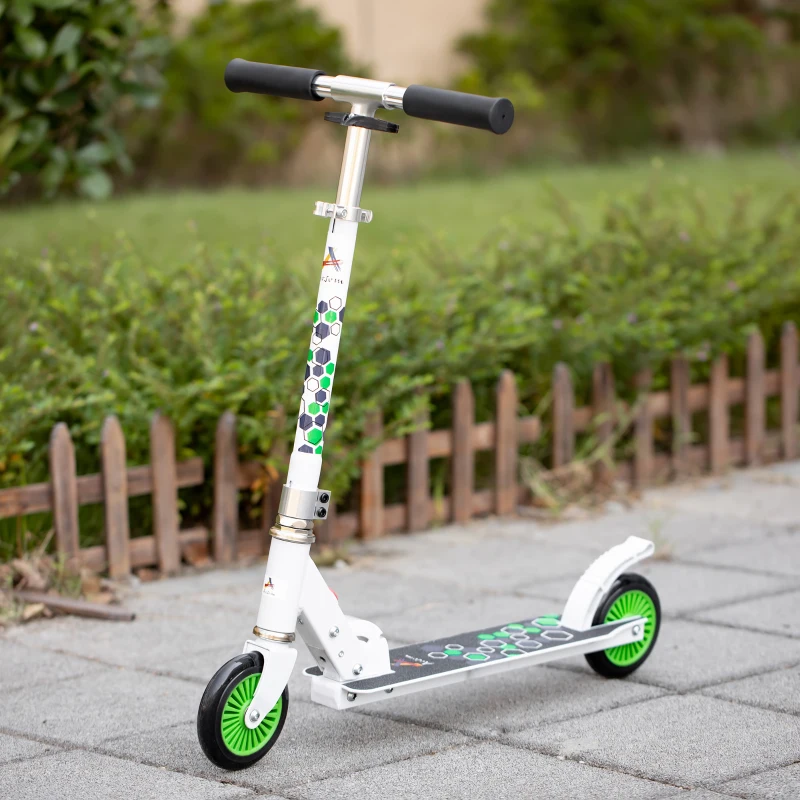 Aosom One-click Folding Kids Kick Scooter w/ Adjustable Handlebar, Push Rider with Kickstand, Dual Brake System, Durable Wheels & Sturdy Bearings, for Boys and Girls, White