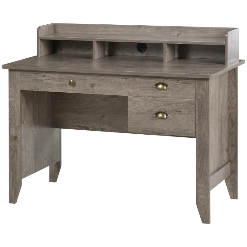 HOMCOM 47 Inches Computer Desk with Hutch, Writing Desk with Shelves and Drawers, Study Workstation for Home Office, Gray