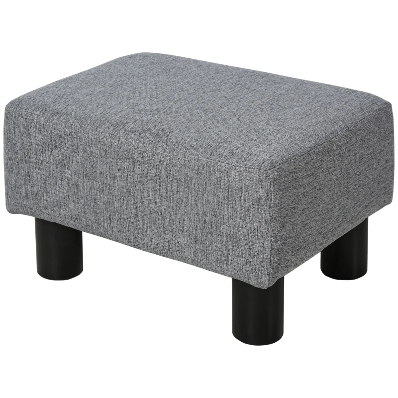HOMCOM Ottoman Foot Rest, Small Foot Stool with Linen Fabric Upholstery and Plastic Legs, Cube Ottoman for Living Room, Gray