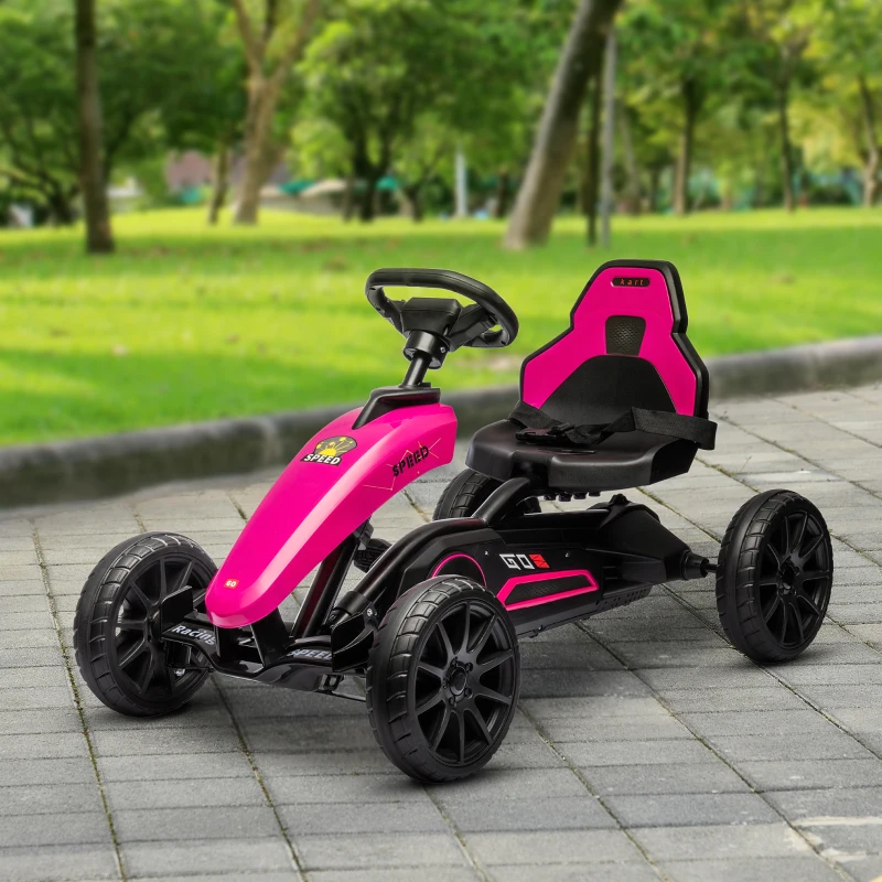 Aosom Kids Pedal Go Kart w/ Swing Axle, Shock-Absorbing Wheels, Pink(m-10)