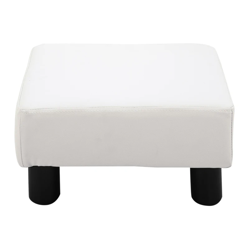 HOMCOM Ottoman Foot Rest, Small Foot Stool with Faux Leather Upholstery, Rectangular Ottoman Footrest with Padded Foam Seat and Plastic Legs, Bright White