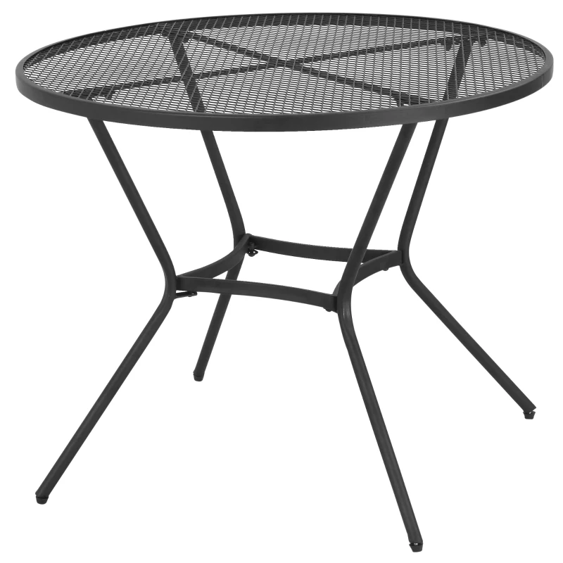 Outsunny 35" Round Outdoor Patio Bistro Dining Table, French Cafe Style, Conversation Space, Fast Drying Metal Mesh Tabletop for Garden, Backyard, Poolside, Black