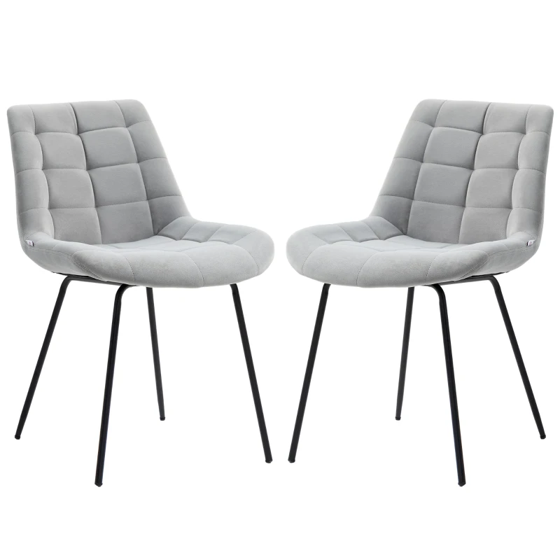 HOMCOM 2 Pieces Dining Chairs, Set of 2 Upholstered Kitchen Chairs with Padded Seat and Steel Legs for Living Room Light Grey
