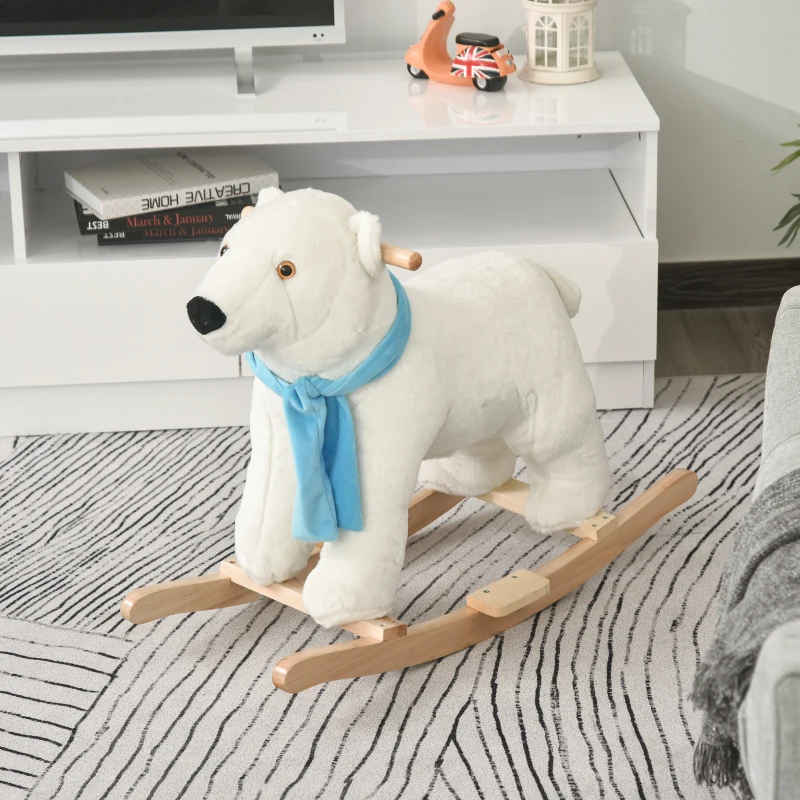 Qaba Kids Ride On Rocking Horse with Soft Polar Bear Body, Fun Roaring Sound, & Safety Handlebars/Footrests