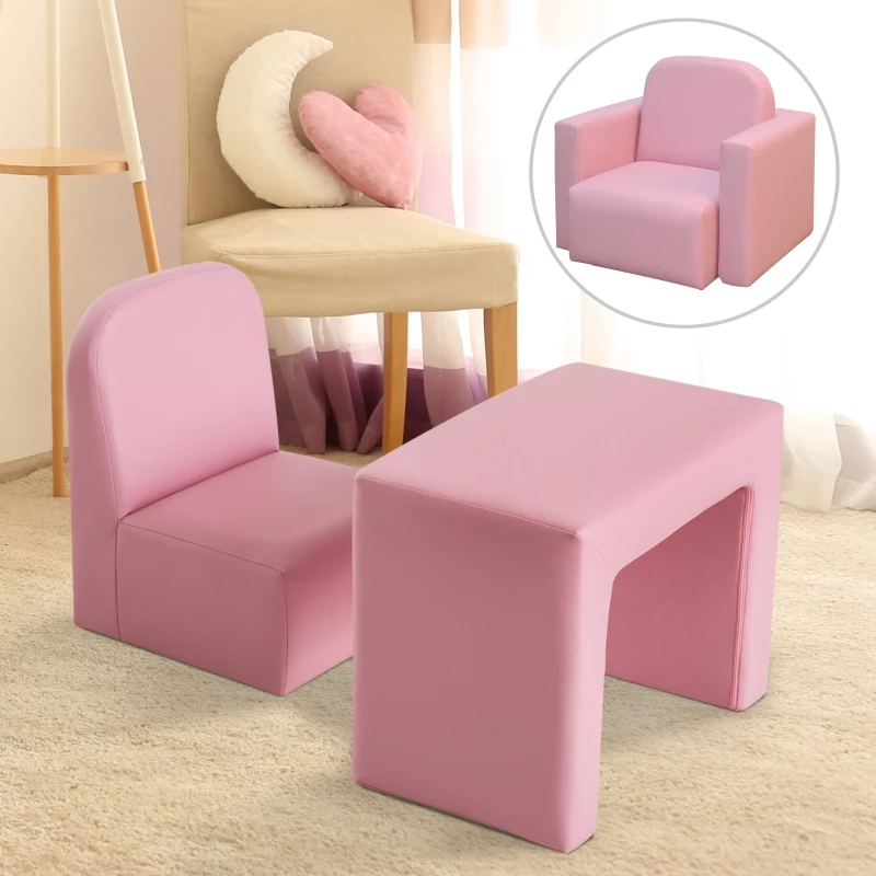 Qaba 2-in-1 Convertible Table and Chair Set for Boys Girls for Boys Girls, Pink