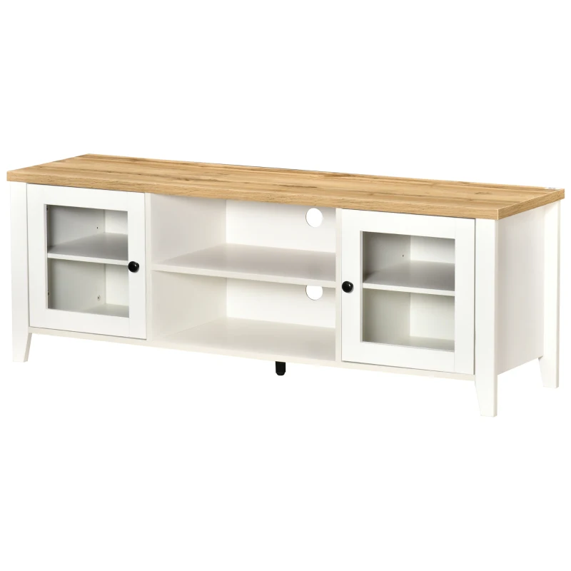 HOMCOM Modern TV Stand, Entertainment Center with Shelves and Cabinets for Flatscreen TVs up to 60" for Bedroom, Living Room, White