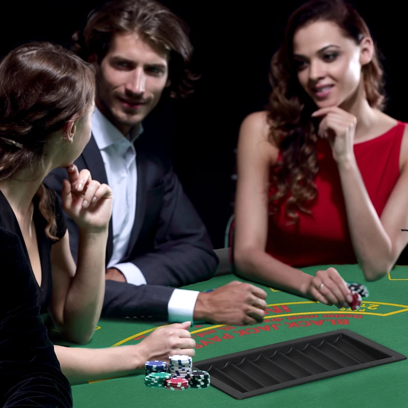 Soozier Poker Table Foldable, 72" Blackjack Table for 7 Players with Chip & Cup Holder, Green Felt
