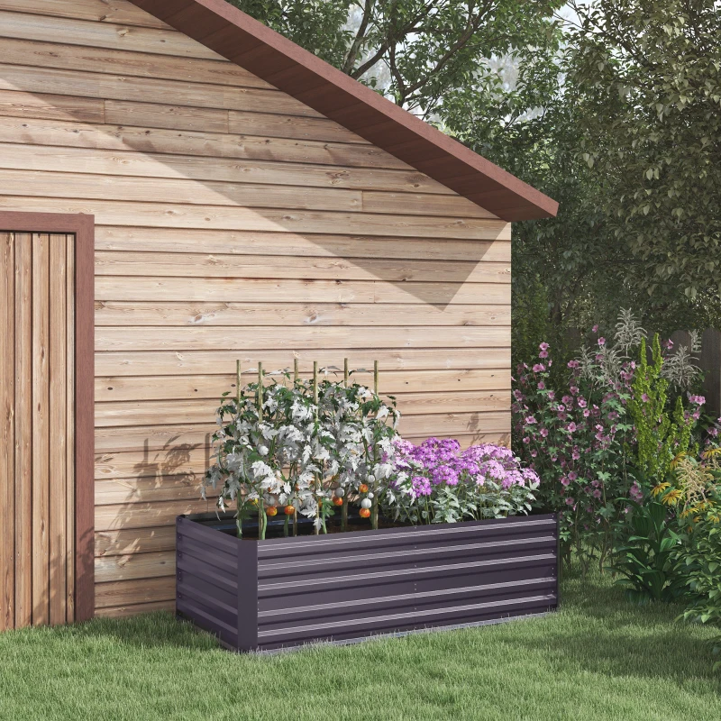 Outsunny Galvanized Raised Garden Bed, Steel Outdoor Planters with Reinforced Rods, 71" x 36" x 23", Dark Gray