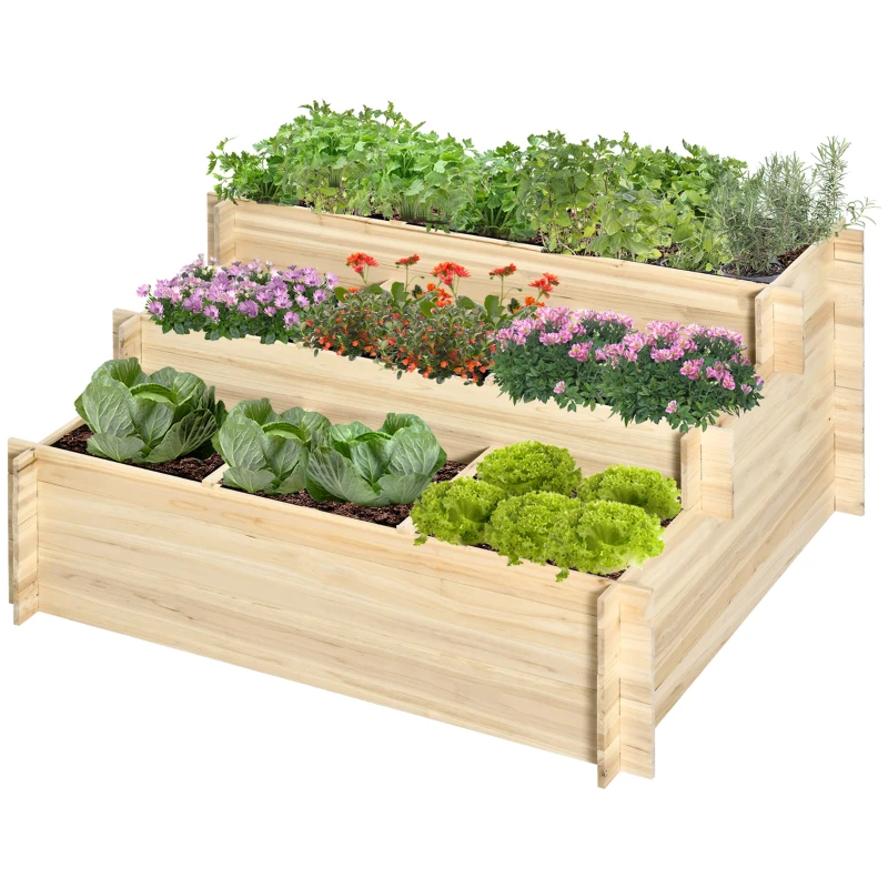 Outsunny 3 Tier Raised Garden Bed with 9 Grow Grids and Non-woven Fabric for Vegetables, Flower, Herb Outdoor Indoor Use