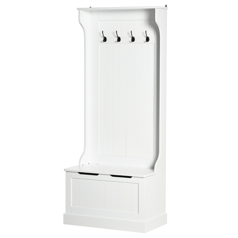 HOMCOM Hall Tree with Coat Rack, Storage, and Sitting Bench, White