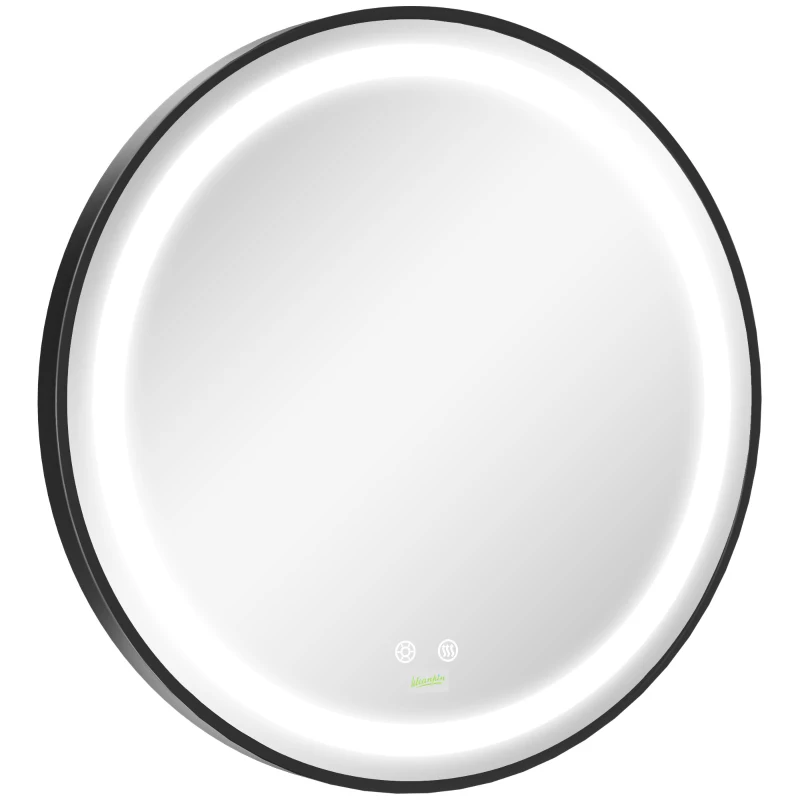 kleankin 28-Inch Lighted Bathroom Mirror for Wall, Dimmable LED Mirror with Memory Function, Round Mirror for Wall Decor
