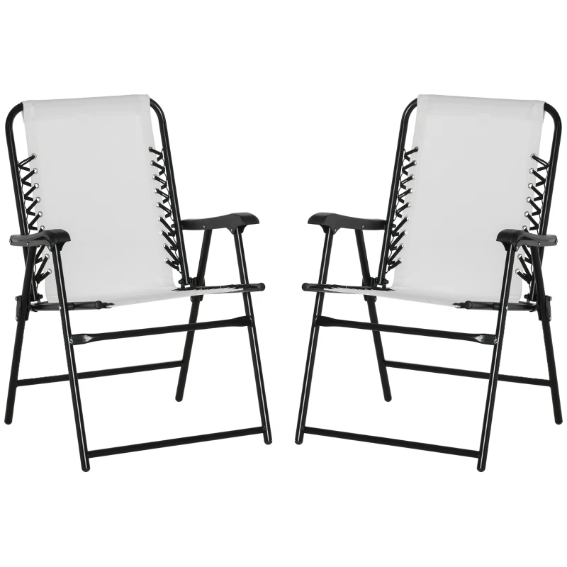 Outsunny 2 Pieces Outdoor Folding Chair Set, Portable Capimg Chairs with Armrest for Patio, Pool, Beach, Cream White