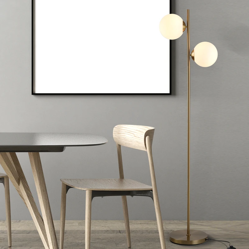 HOMCOM Floor Lamp w/ 2pcs Glass Lamp Shade Modern Portable Decorative Lamp, White