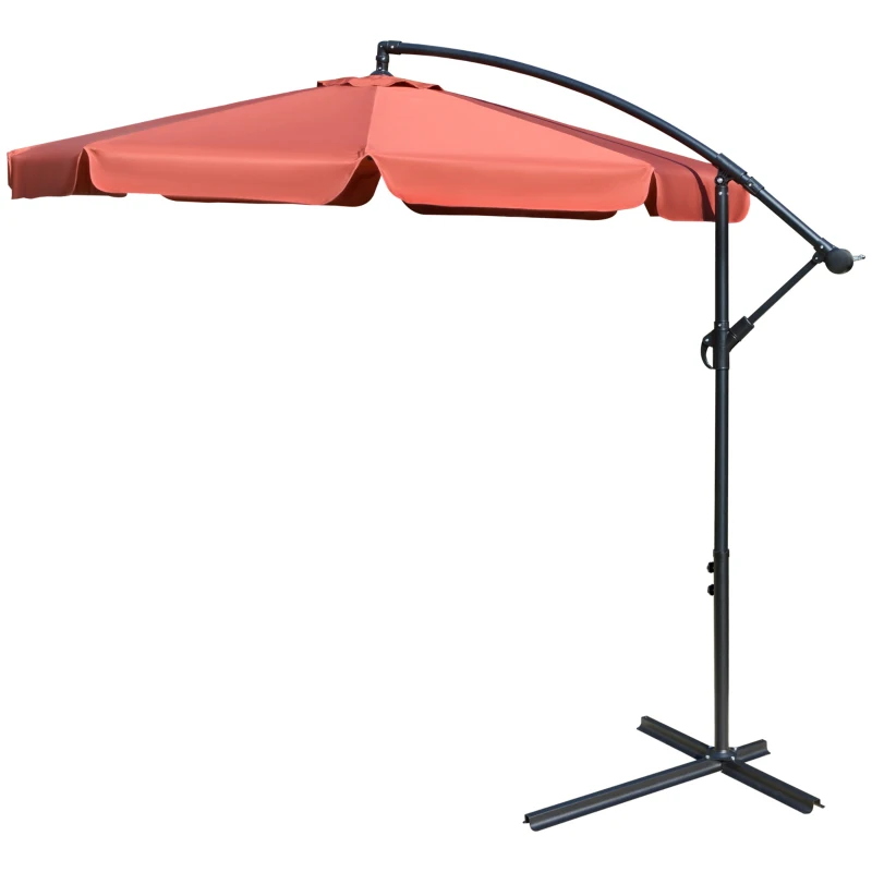 Outsunny 9' Offset Hanging Patio Umbrella, Cantilever Umbrella with Easy Tilt Adjustment, Cross Base and 8 Ribs for Backyard, Poolside, Lawn and Garden, Wine Red