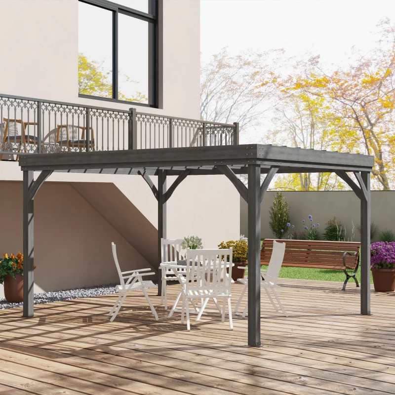 Outsunny 10' x 12' Outdoor Wooden Pergola, Grape Vine Gazebo with Concrete Anchors for Garden, Patio, Backyard, Deck, Gray