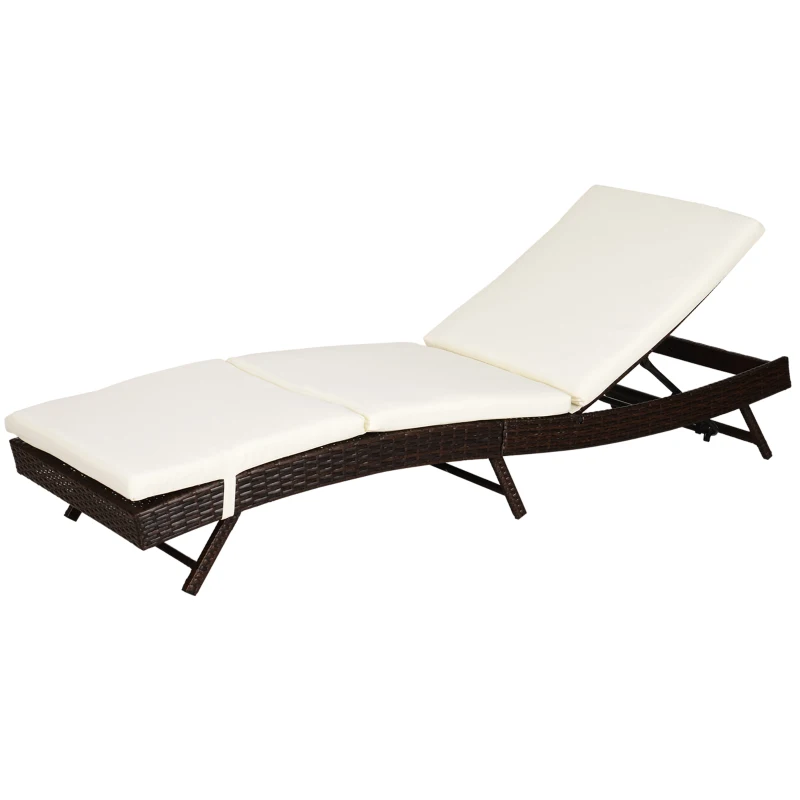 Outsunny Patio Chaise Lounge, Pool Chair with 5 Position Adjustable Backrest & Cushion, Outdoor PE Rattan Wicker Sun Tanning Seat, 78.75" x 28" x 35", Coffee