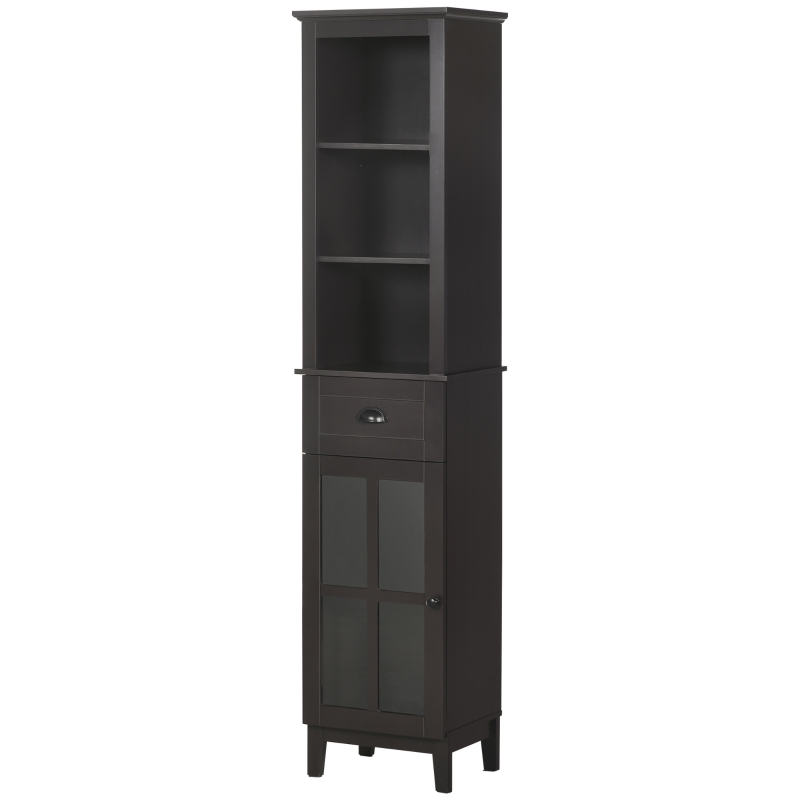 kleankin Slim Bathroom Storage Cabinet Door & Shelves Linen Tower, Brown
