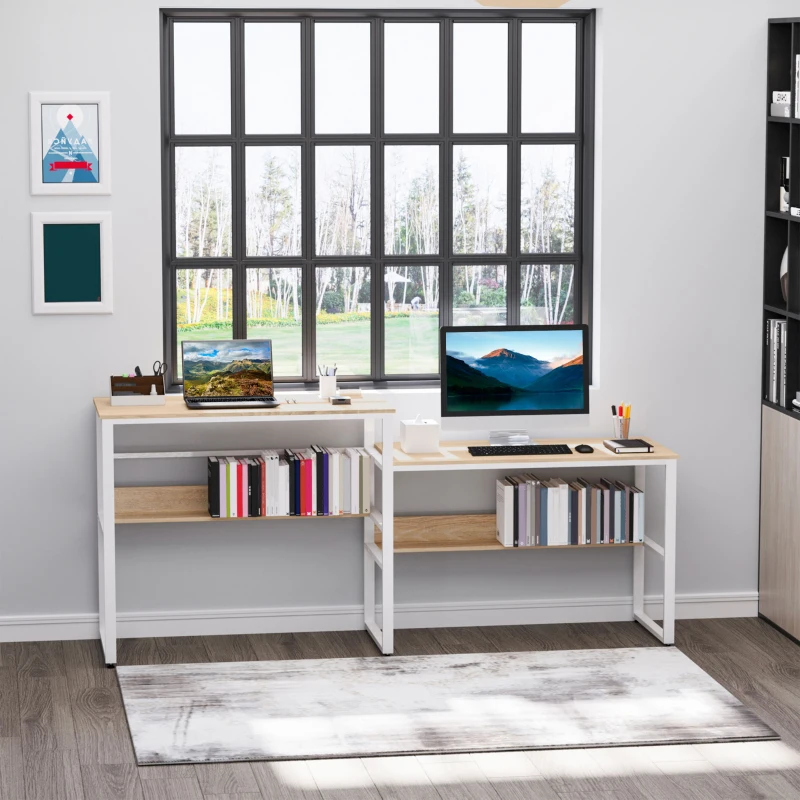 HOMCOM Industrial Style Standing Sitting Computer Desk with Steel Frame, Storage Shelf