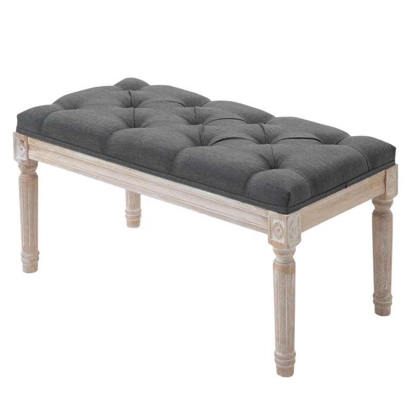 HOMCOM 32" Vintage Ottoman, Tufted Foot Stool with Upholstered Seat, Rustic Wood Legs for Bedroom, Living Room, Gray