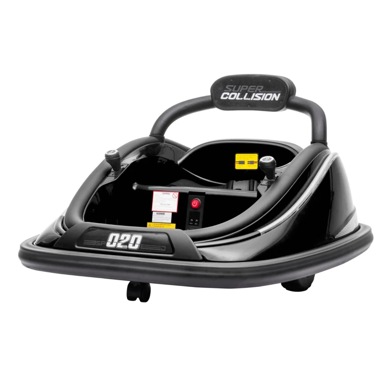 Aosom 12V Kids Bumper Car Twins Motor with Parent Remote Control, Safety Belt, Lights, 360° Rotation, Black