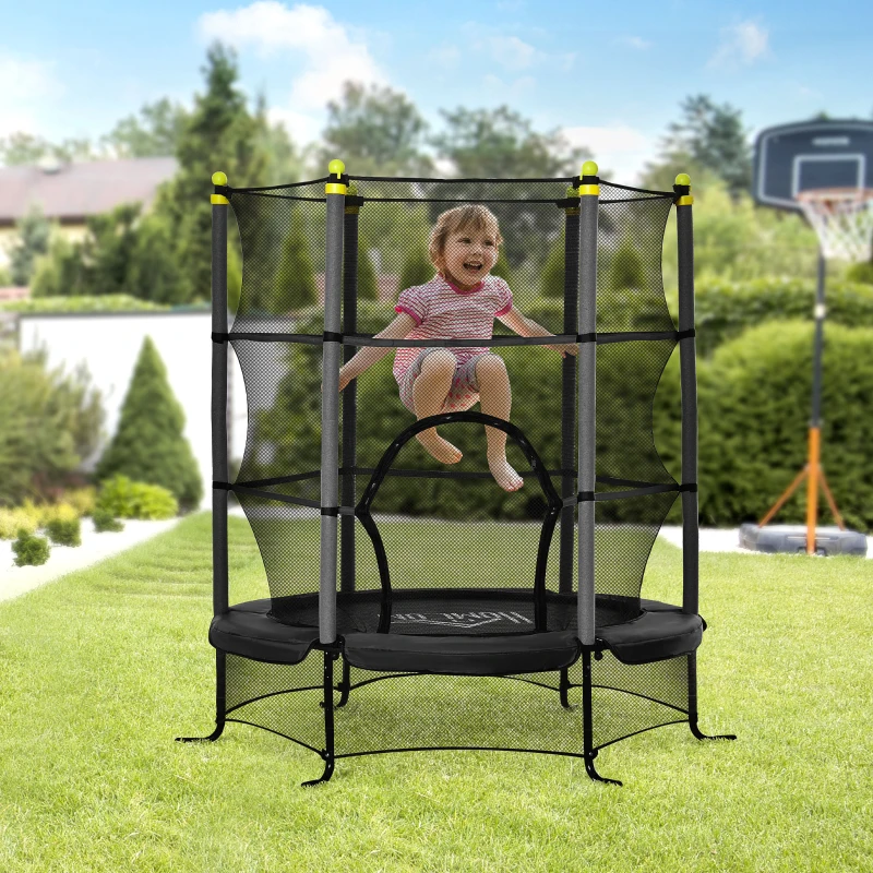 Soozier 5.3' Kids Trampoline with Safety Enclosure for 3-10 Years, Black