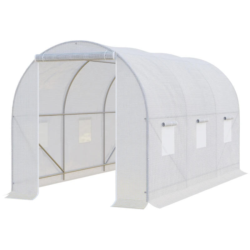 Outsunny 11.5x6.6x6.6ft Walk-in Tunnel Greenhouse Portable Garden Plant Growing Warm House with Door and Ventilation Window, White