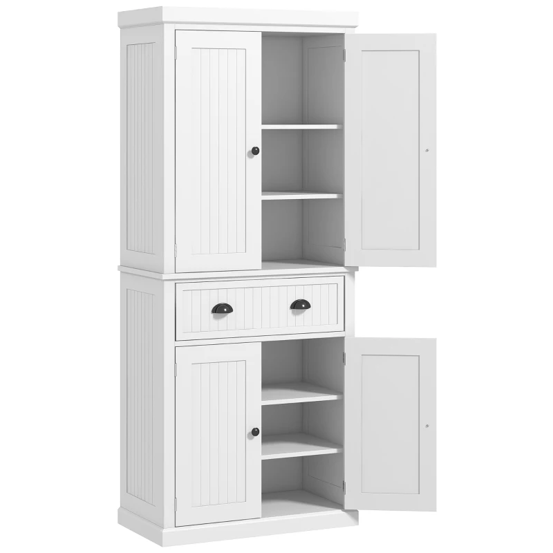 HOMCOM 72" Traditional Freestanding Kitchen Pantry Cabinet Cupboard with Doors and 3 Adjustable Shelves, White