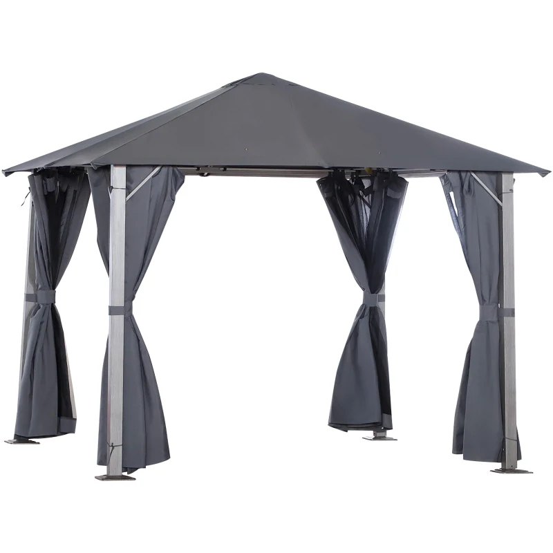 Outsunny 10' x 10' Patio Gazebo, Outdoor Gazebo Canopy Shelter with Netting & Curtains, Vented Roof, for Garden, Lawn, Backyard and Deck, Dark Gray
