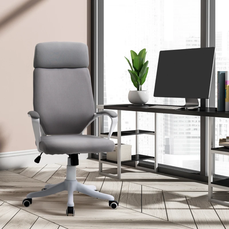 Vinsetto Ergonomic Home Office Chair High Back Computer Desk Chair with Lumbar Back Support, Padded Armrests, Adjustable Height, Grey