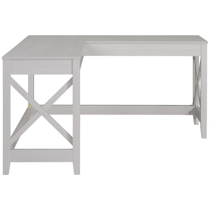 HOMCOM 57" L-Shaped Corner Desk, Computer Home Office Desk and Writing Table, White Wood Grain