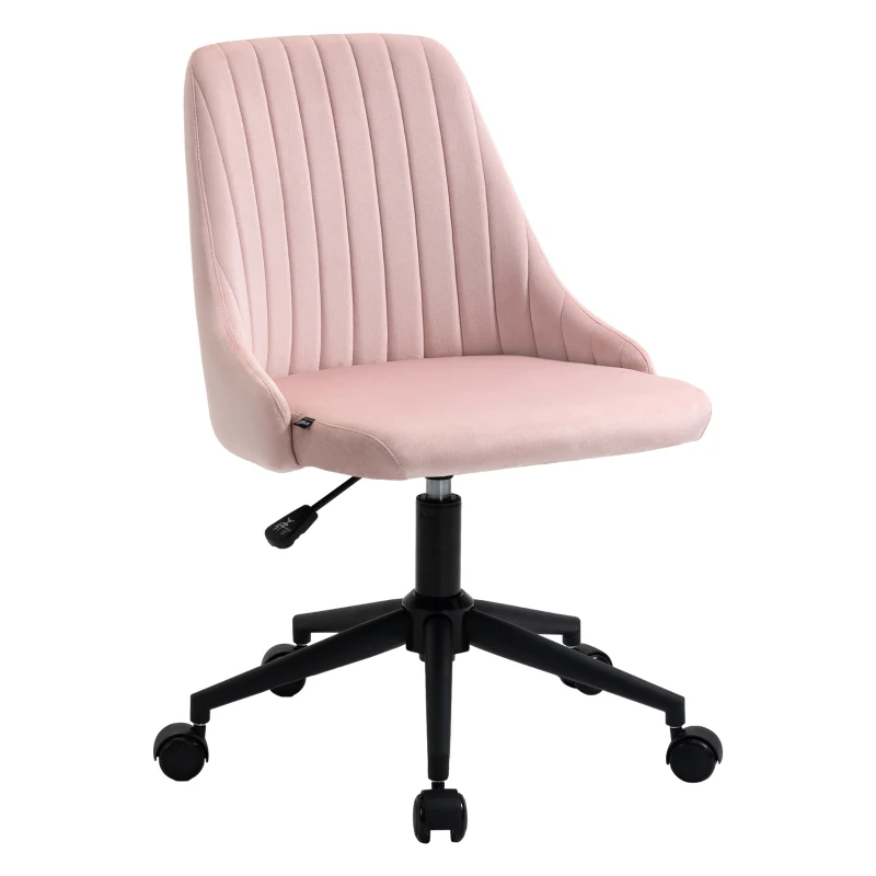 Vinsetto Mid-Back Office Chair, Velvet Fabric Swivel Scallop Shape Computer Desk Chair for Home Office or Bedroom, Pink